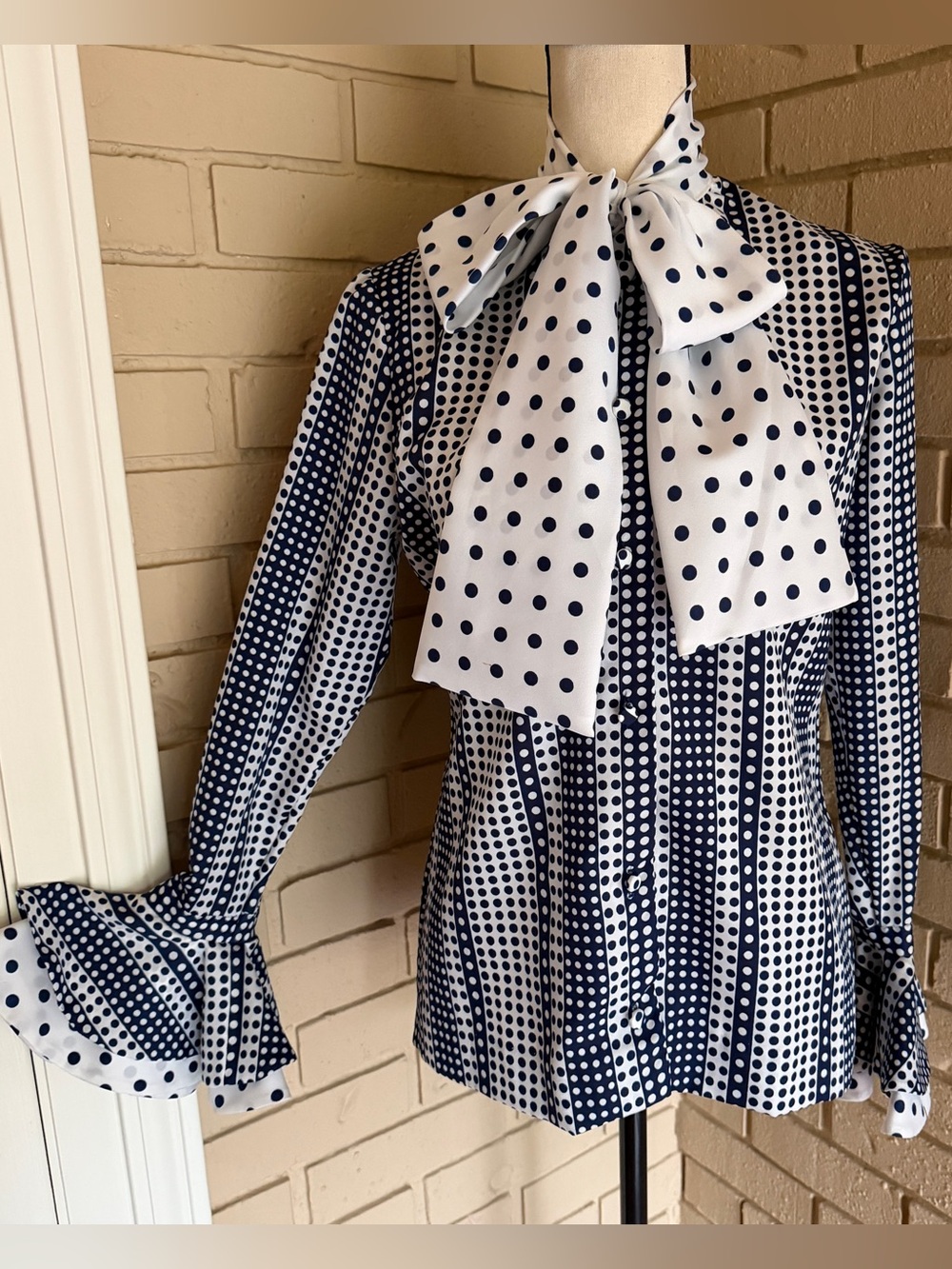70's Vintage Contessa Monique Florence Alper Polka Dot Mod Whimsical Blouse 10